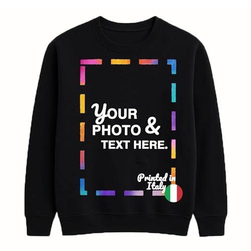 JOPHY & CO. Felpa Donna Personalizzabile Senza Cappuccio Girocollo Maniche Lunghe in Cotone Stampa Personalizzata Regalo DIY cod. 8606 (IT, Testo, S, Regular, Regular, Nero)