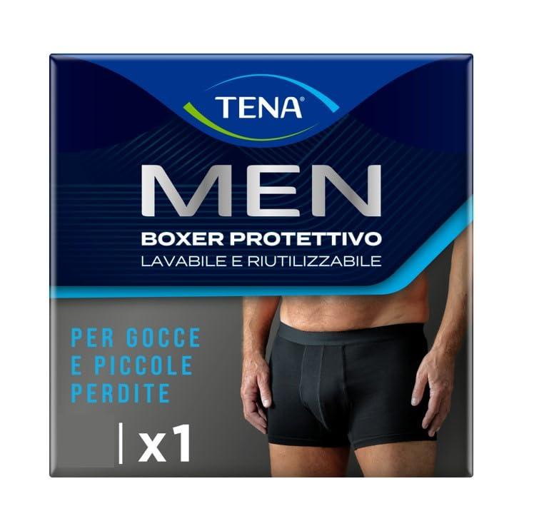 TENA Men Boxer Protettivi Lavabili e Riutilizzabili, Studiati per Gocce e Perdite Urinarie Leggere, Boxer Assorbenti per Uomo a Rapido Assorbimento, Colore Nero, Taglia XL