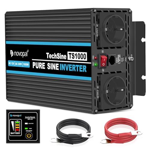 Novopal 1000W Power Inverter Onda Sinusoidale di Potenza,DC 12V in AC 220V Inverter di Tensione,2 EU Presa con QC 18W USB+PD30W Type-C,5M di Telecomando,Adatto per Casa,Campeggio,Viaggi