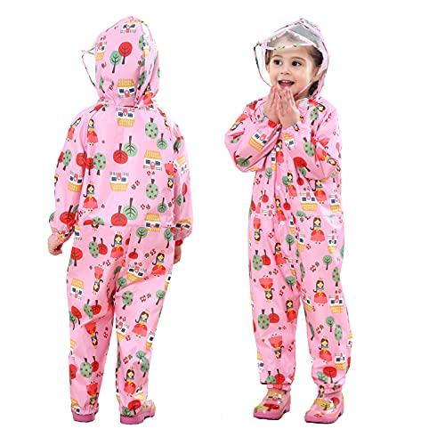 FILOWA Impermeabile Pioggia Bambina Impermeabile Antipioggia Tuta Bambini con Cappuccio Ragazze Ragazza Rosa Modello Poncho Portatile Jogging Tutto in Uno Giacche Impermeabili Bimba 1-3 Anni