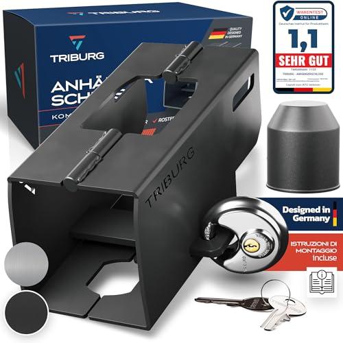 TRIBURG Serratura per rimorchio incl. serratura rotonda + tappo di protezione per gancio di traino GRATUITO - Sicurezza robusta per rimorchi agganciati e sganciati - Serratura per timone
