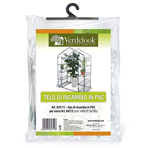 VERDELOOK | Telo di Ricambio in PVC Trasparente per Serra a 8 Ripiani Codice 647/5, Resistente, Protezione Piante, Apertura Frontale con Cerniera 144x74x195 cm, PVC 8 ripiani
