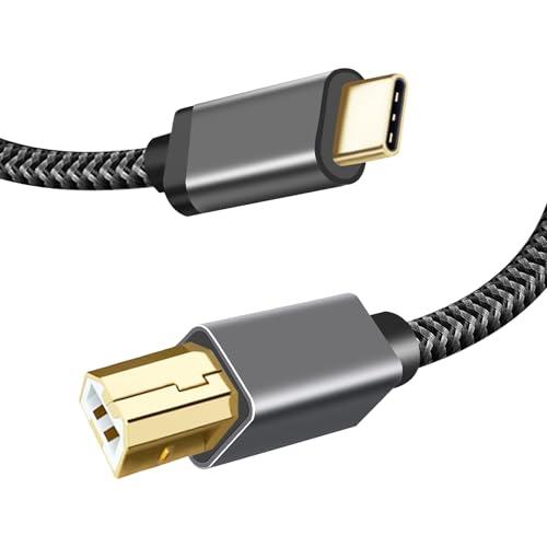 Cavo MIDI USB C a B, Cavo USB C per Tastiera MIDI, Resistente Guscio Metallico e Fibra Nylon, Collegamento Diretto tre MacBook Chromebook Huawei e Bassi Tastiere e Controller Scanner Stampanti, 2 M