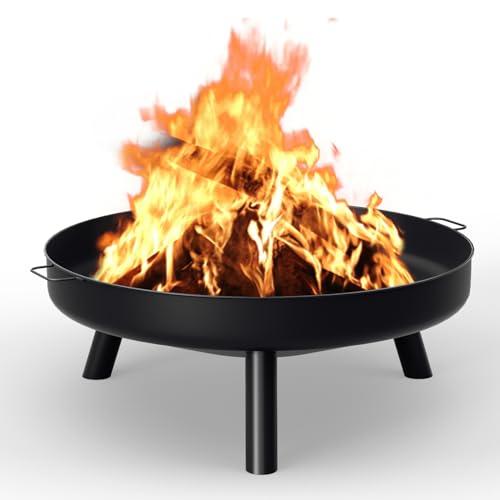 Jaxguom Braciere 80 cm, braciere da giardino con manici e gambe rimovibili, braciere in acciaio inox, portabilità per campeggio, falò