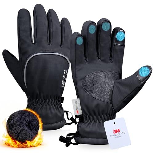 Origem Guanti Invernali Termici Uomo Donna, 3M Thinsulate Touchscreen Impermeabili Guanti Moto Sci Neve con Riflettenti per Bici Ciclismo Scooter Motocross Calcio Corsa Running sportivi snowboard