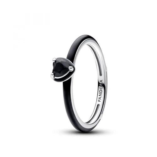 PANDORA ME Anello con cuore in argento 9 con cristallo nero e smalto nero, 54