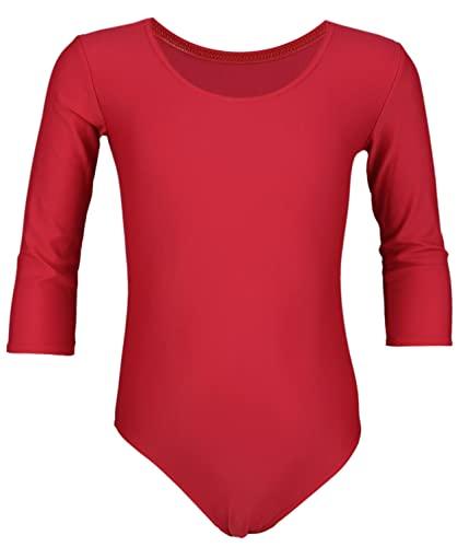 Aquarti Body da Danza con Maniche a 3/4 per Bambina, Rosso, 128