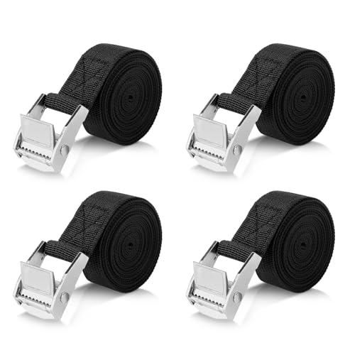 Romon Cinghie di Fissaggio 3M, Set di 4 Cinghie a Cricchetto con Fibbia da 25MM, Sicura del Carico Resistenza Fino a 250KG, Cinghia di Ancoraggio con Chiusura per Moto Bicicletta Truck