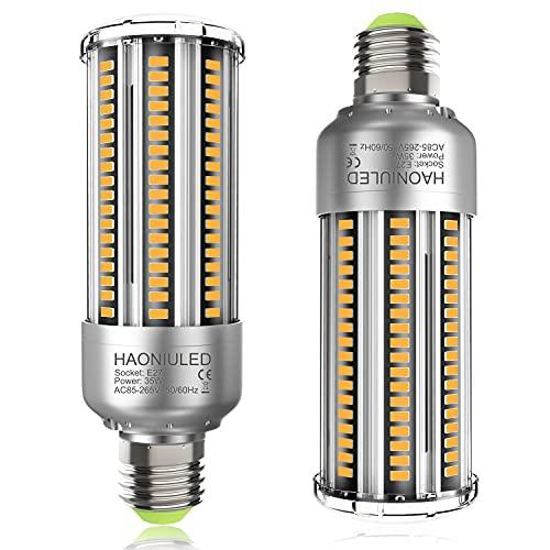 HAONIULED Lampadina LED E27 35W Luce Calda 3000K 4000LM Lampada Mais LED E27, Equivalenti a 300W Incandescenza, Bianca Caldo Lampadine E27 LED Pannocchia, Nessun Sfarfallio Non Dimmerabile - 2 Pezzi