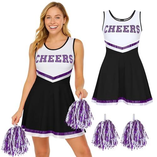 Vestito Cheerleader con Pon Pon Cheerleader - Cheerleader Costume Donna - Costume Cheerleader da Donna Divisa Cheerleader Halloween Cheerleader, Costume da Adulto Halloween per Ragazze Festa Cosplay