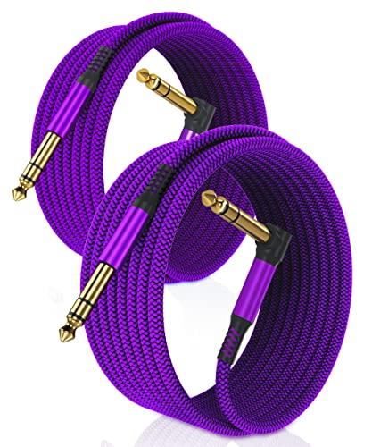 RUXELY Cavo Audio Jack Angolo Retto 6.3 mm 3M 2-Pezzi,Cavi Filo Doppio 6.35mm Maschio,Cable Guitar TRS Bilanciato 90 Gradi Angolare 1/4 Pollici per Strumenti,Chitarra Elettrica,Basso,Tastiera,Amp