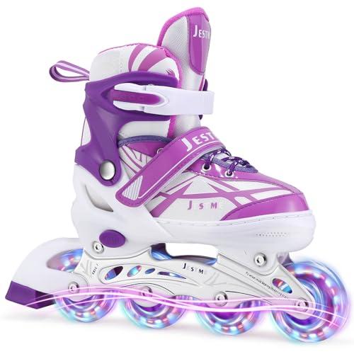 Pattini in linea regolabili per bambini ragazze ragazzi principianti, Pattini a rotelle rosa e viola per bambino e adolescente per lo sport (Viola, S (EU28-32))