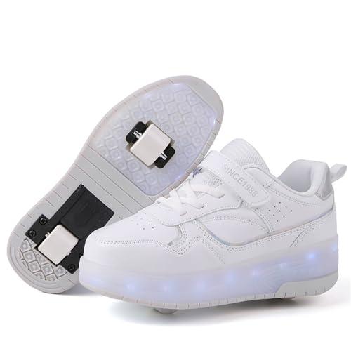 Rolltongoz Scarpe con Ruote e Luci, Unisex, Bambini, Bianco, 39 EU
