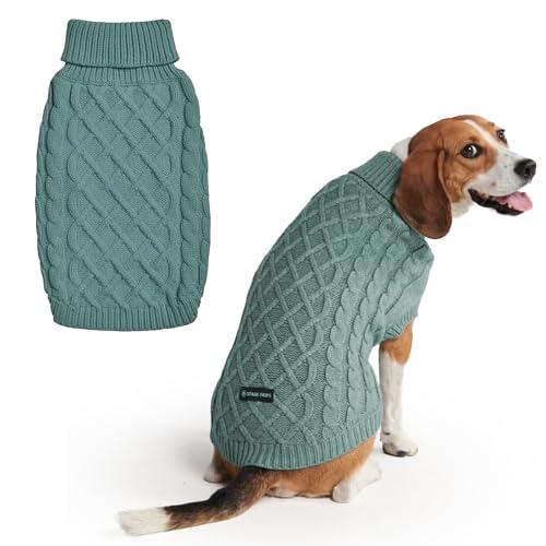 Spark Paws Maglione lavorato a maglia per cani di taglia piccola, media e grande, maglione invernale lavorato a maglia a maglia per il freddo, maglia a treccia verde pino, 2XL)