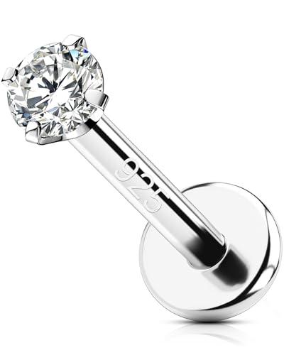 OUFER 16G Piercing Helix Filettato Interno Piercing Trago Argento 925 Conch Lobe Lip Stud Trasparente 2 mm CZ Gioielli Per Il Corpo 8 mm