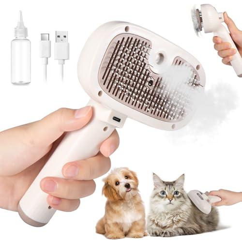 Brencco Spazzola A Vapore Per Gatti e Cani, 4 in 1 Autopulente Spazzola per Gatti con Vapore Gatto Ricaricabile per Cani e Gatti Capelli Lunghi/Corti