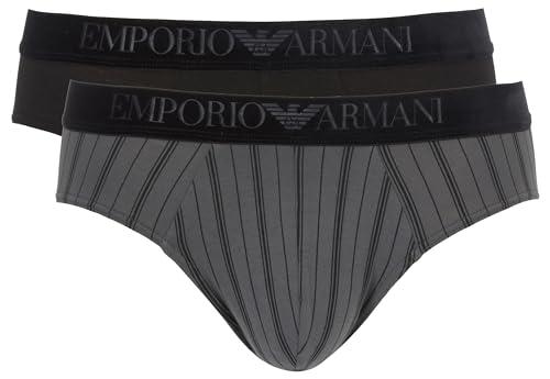 Emporio Armani Tartan Gift Box 2-Pack Brief Briefs, Stampa Righe/Nero, S Men's