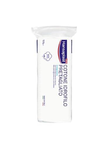 Hansaplast Cotone Idrofilo Pretagliato, 100% puro cotone pretagliato e biodegradabile, Cotone per il kit pronto soccorso per la pulizia ferite pre-applicazione cerotti, 1 confezione da 100 g