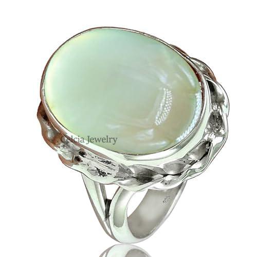 Natural Prehnite Gemstone Oval Ring, Solid 925 Sterling Silver Statement Ring, Delicate Ring, Amazing Handmade Fine Jewelry for Women (prehnite, Size 10.5)