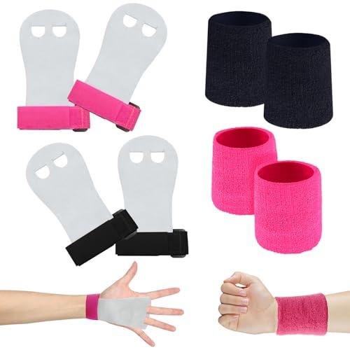 Scettar Set di Polsini da Ginnastica, 2 Paia Manopole Paracalli per Ginnastica Artistica Bambina, Falcon Grip Pad per Cross Training per Ragazzi e Ragazze, con 4 Polsini Palestra (Rosa, Nero)