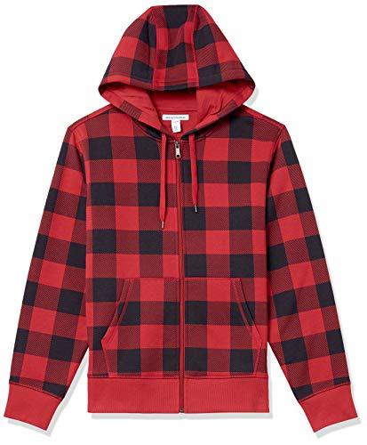 Amazon Essentials Felpa con Cappuccio e Cerniera Integrale in Pile (Disponibile nelle Taglie Big & Tall) Uomo, Nero Rosso Buffalo Plaid, L