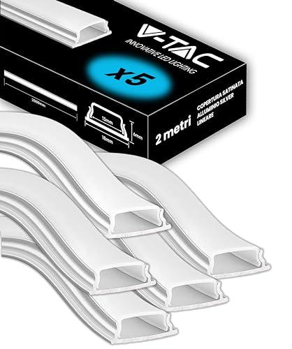 V-TAC 5x Profili per Strisce Led Flessibili da 2 METRI - (10 Metri Totali) - Profilo Pieghevole Parete e Soffitto per Striscia LED in Alluminio con Copertura Satinata - Colore Argento - 18 x 6 mm