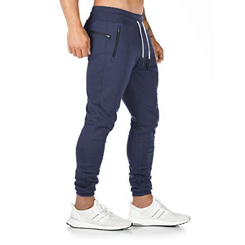 Yageshark - Pantaloni da jogging da uomo, in cotone, per fitness, slim fit, per il tempo libero, Blu marino, XL/sottile