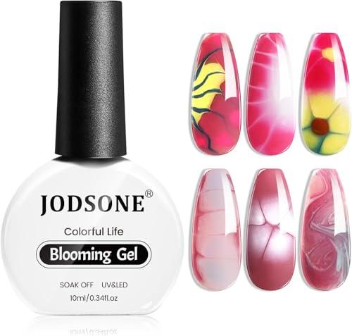 JODSONE 10 ML Blooming Gel Smalto Semipermanente per Unghie Soak Off UV LED in Gel, Clear Marble, Stampa Floreale, Design Acquerello per Donna