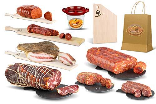 Moretti® | Pacco Salumi Dolce Artigianali | Degustazione Salumi | Idea regalo Natale o Pasqua | Prodotti Tipici Calabresi | Varie Combinazioni | Accessori In Omaggio (Kit Grande)