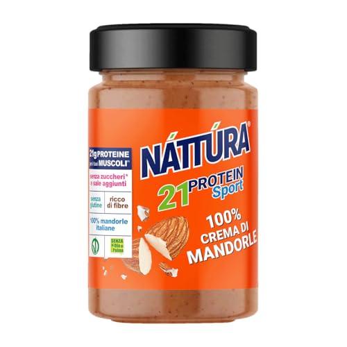 NATTURA PROTEIN SPORT Crema 100% Mandorle, Crema Spalmabile Proteica Senza Zuccheri Aggiunti, Crema Proteica Senza Glutine, 100% Naturale, 21% di Proteine, 180g