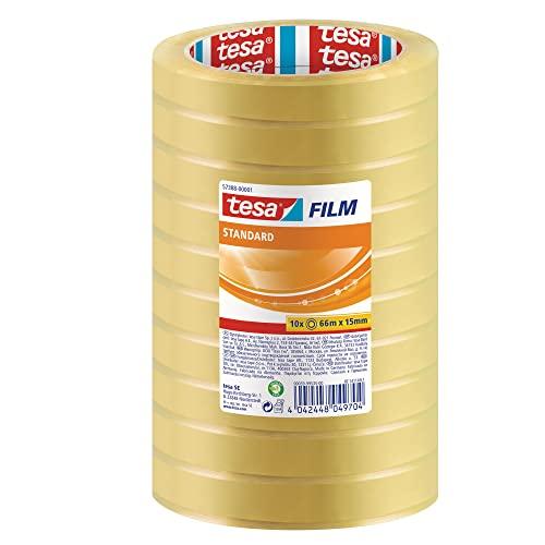 Tesafilm Standard - Nastro Adesivo Trasparente Multiuso per la Casa, L'Ufficio e la Scuola, 66 m x 15 mm - Confezione da 10 Rotoli