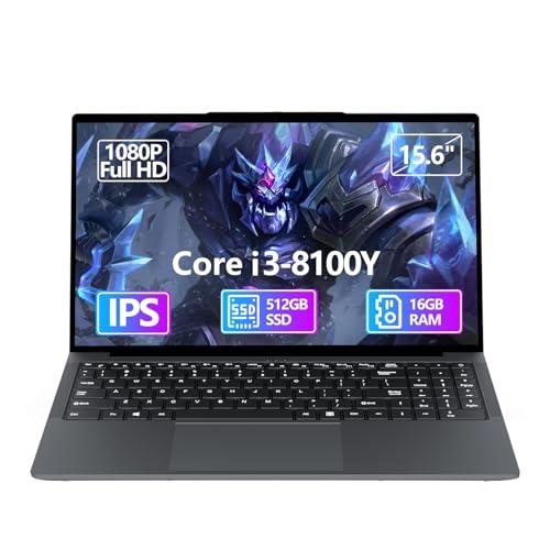 KAQIMOCI 15,6 Pollici Portatile PC Core i3-8100Y 16GB RAM 512GB SSD, Computer Portatile FHD 1920 x 1080 Laptop Con USB 3.0 di Tipo C Mini HDMI Wi-Fi Bluetooth 5.0 Notebook Tastierino Numerico