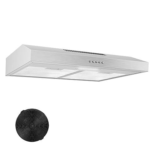 TopStrong Cappa aspirante 60cm sottopiano, cappa aspirante 60cm aria circolante/aria di scarico 201 m³/h, cappa cucina aspirante con filtro a carboni attivi CF-K, inox, 3 gradini
