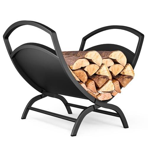 VOUNOT® Portalegna da Interno a Forma di X, Cesta Porta Legna in Metallo per Camino e Esterno, Base Robusta e Stabile per Legna da Ardere, 40,5x32x33 cm, Nero
