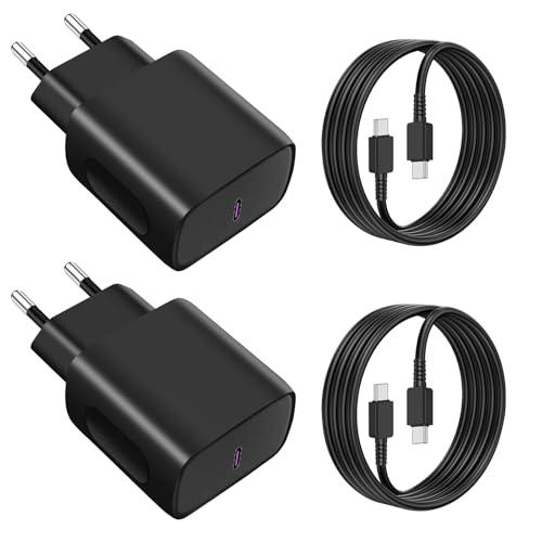 2 x 25W Caricatore USB C Rapido per Caricabatterie Samsung, Alimentatore USB C con 2X2M Cavo USB Tipo C per Samsung S25/S24/S23/S22/S21/S21 Ultra,S20 FE, A16/A15/A14/A56/A55/A34 per iPhone,Huawei