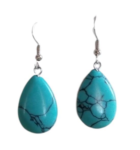 Orecchini A Goccia Lacrima Con Pietre Naturali,Estivi Idea Originale per Regalo Natale,Fatto a Mano, Gioielli Donna (Turchese, ss)