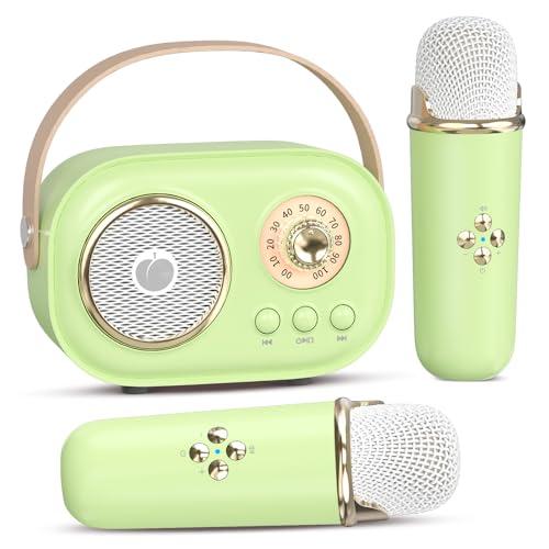heetipuk Mini Karaoke Macchina per Bambini Adulti, Bluetooth Portatile con 2 Microfoni Senza Fili, Presenti Giocattoli per Ragazze 4, 5, 6, 7, 8+ Anni Compleanno Famiglia Festa Casa-Verde