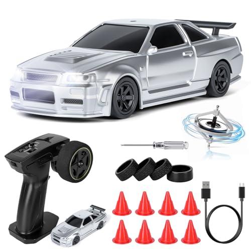 JONRRYIN RC Auto Drift Pro 1:43, Macchina Telecomandata Drift, Mini Drift Car, Micro Macchina Telecomandata con Luce LED, 15km/h, Auto Giocattolo per Bambini di 14 Anni (Grigio Pro-Gyro)