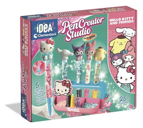Clementoni Idea - Laboratorio delle Penne Hello Kitty, Kit Creativo per Bambini 6+ Anni, con 25+ Accessori e 5 Penne Personalizzabili con Personaggi, Lingua Italiana, 18276