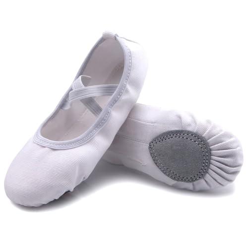 Uniuni Scarpette Danza Classica Bambina Tela Scarpe da Balletto Donna Mezza Punta Ginnastica Scarpe Ragazze Suola in Cuoio Ballo Pantofole Bianco 28