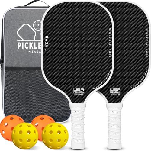 BAGAIL Set di racchette da pickleball, racchette con 4 palline, leggere - Elevato assorbimento degli urti - Ergonomiche, adatte per partite indoor e outdoor, Bianco