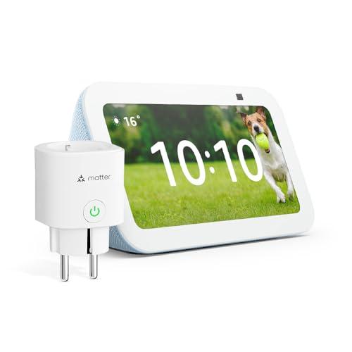Echo Show 5 (3ª generazione) | Azzurro + Meross Matter Presa Smart, compatibile con Alexa - Kit di base per Casa Intelligente