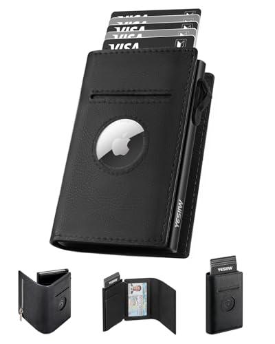 YESIIW AirTag Portafogli da uomo per Apple Air Tag, con blocco RFID, portafoglio in pelle da uomo, con porta carte di credito pop-up con tasca per monete e clip per soldi, regali per uomini, nero
