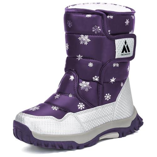 Mishansha Bambini Stivali da Neve Ragazze Caldo Fodera Stivaletti Invernali Ragazzi Scarpe Comodo Antiscivolo, Viola 32