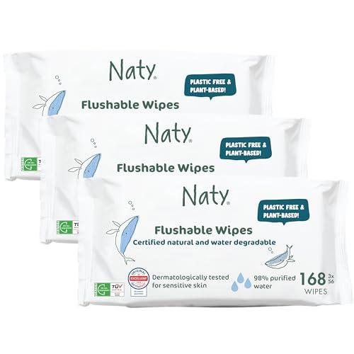 Naty Salviettine lavabili per WC - Salviette umidificate e a base vegetale, senza sostanze chimiche e ipoallergeniche, sicure per la pelle sensibile dei bambini (168 unità, 3x56)