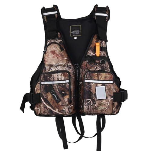 Gilet da Pesca con Cerniera e Cinturino, Fischietto, Giacca con Tasche for Barche, Kayak, Rafting(Camouflage)
