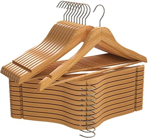 Utopia Home grucce in legno Antiscivolo con barra rotonda per pantaloni e scanalature per le spalle - Grucce durevoli e sottili per cappotto, abito, pantaloni, giacca (Confezione da 20, Naturale)
