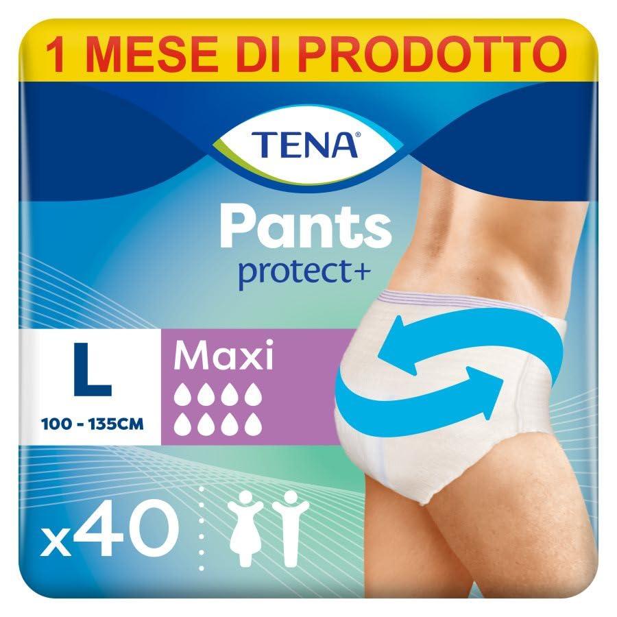 TENA Pants Maxi (L) Pacco Scorta Mensile - Mutandine assorbenti , elasticizzate e monouso, per perdite urinarie, unisex, discrete e confortevoli, 4 confezioni x 10 pezzi