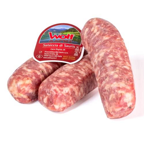 Wolf, Salsiccia di Sauris, 3 pezzi, Leggera Affumicatura con Legno di Faggio, Carne di Suino Accuratamente Selezionata, Senza Glutine, Sottovuoto, 230 g (min. netto garantito)