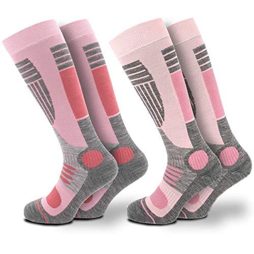 Occulto 2 paia di CALZE SCI per DONNA, Calde CALZE TERMICHE per SPORT INVERNALI, CALZE SPORTIVI TERMICI per DONNA 35-38 2 Paia Rosa